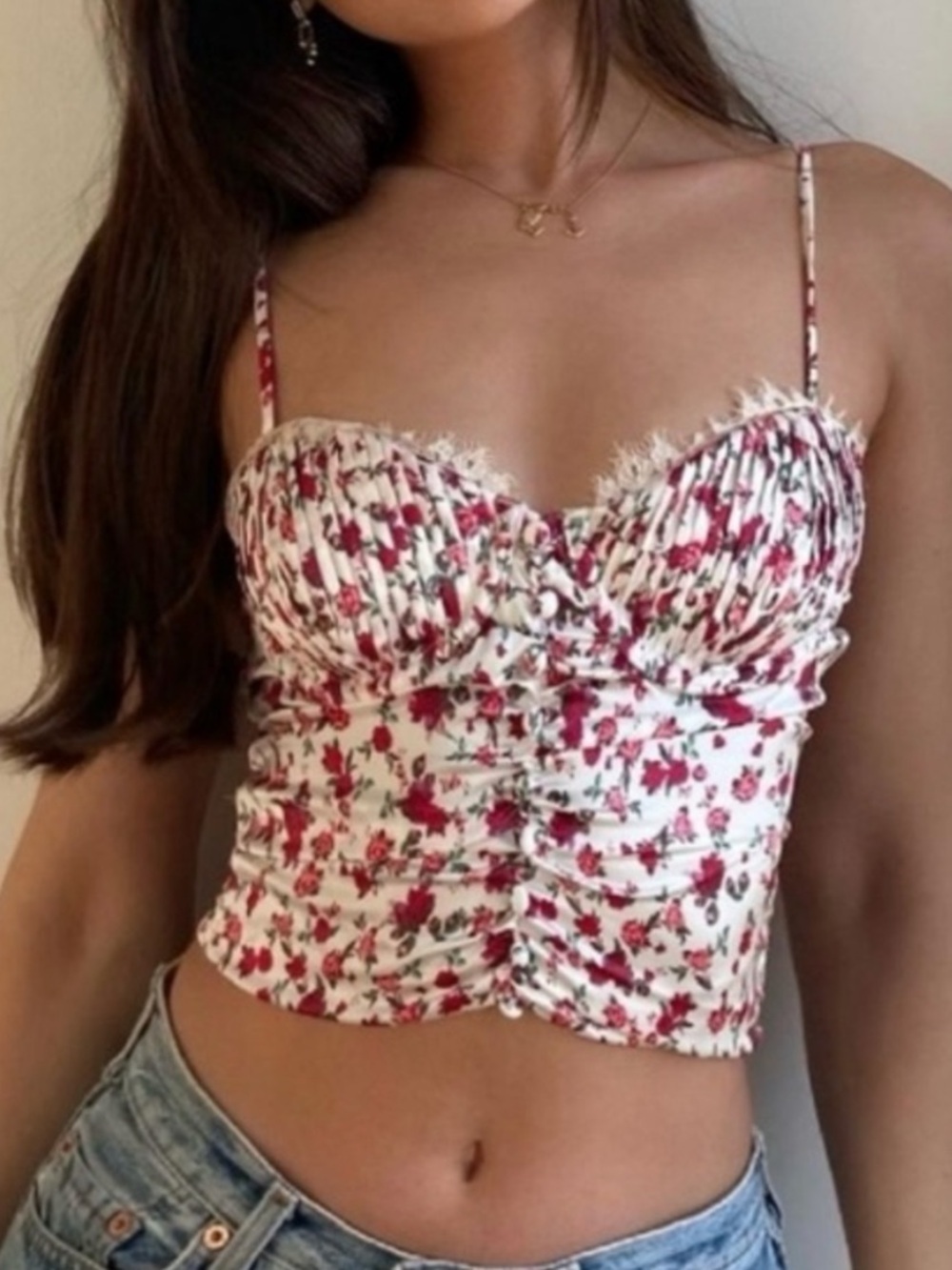 For Love & Lemons Melrose Floral Bustier Crop Top White Red Corset 39305